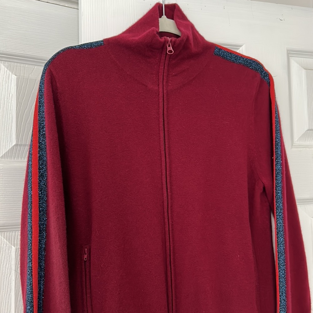 Cashmere Track Jacket Front Zip Cardigan Sweater